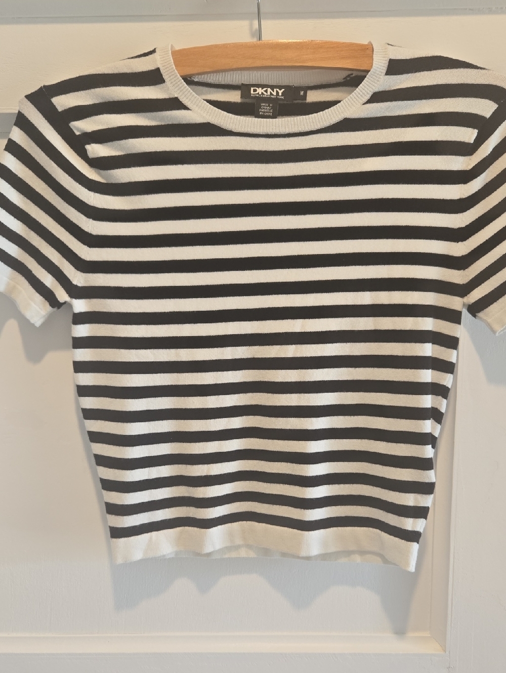 DKNY Black & White Striped Short Sleeve Tee